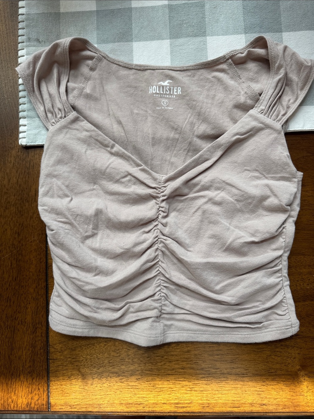 Hollister Ruched V-Neck Crop Top in tan